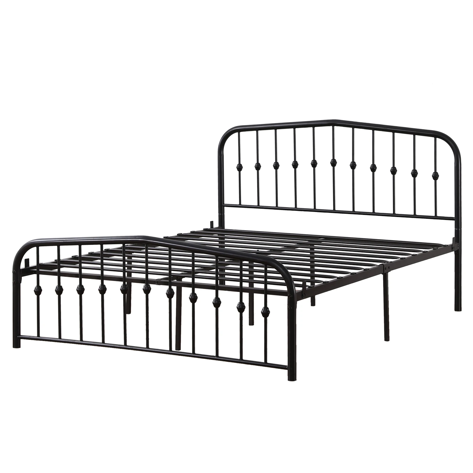 Bed Head And Foot Center Raised Vertical Pipe With Ball Decoration Black Iron Bed