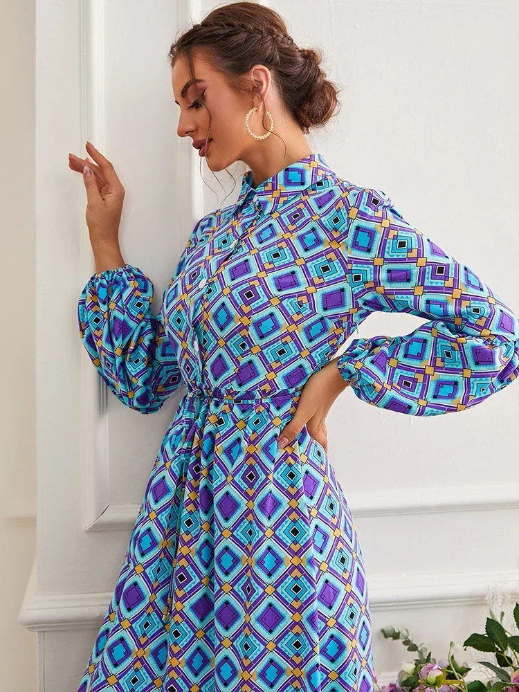 Eid Party Dress for Women Muslim Abaya India Abayas Dubai Print Casual Shirt Dresses Kaftan Robe Longue Vestidos Largos 2025