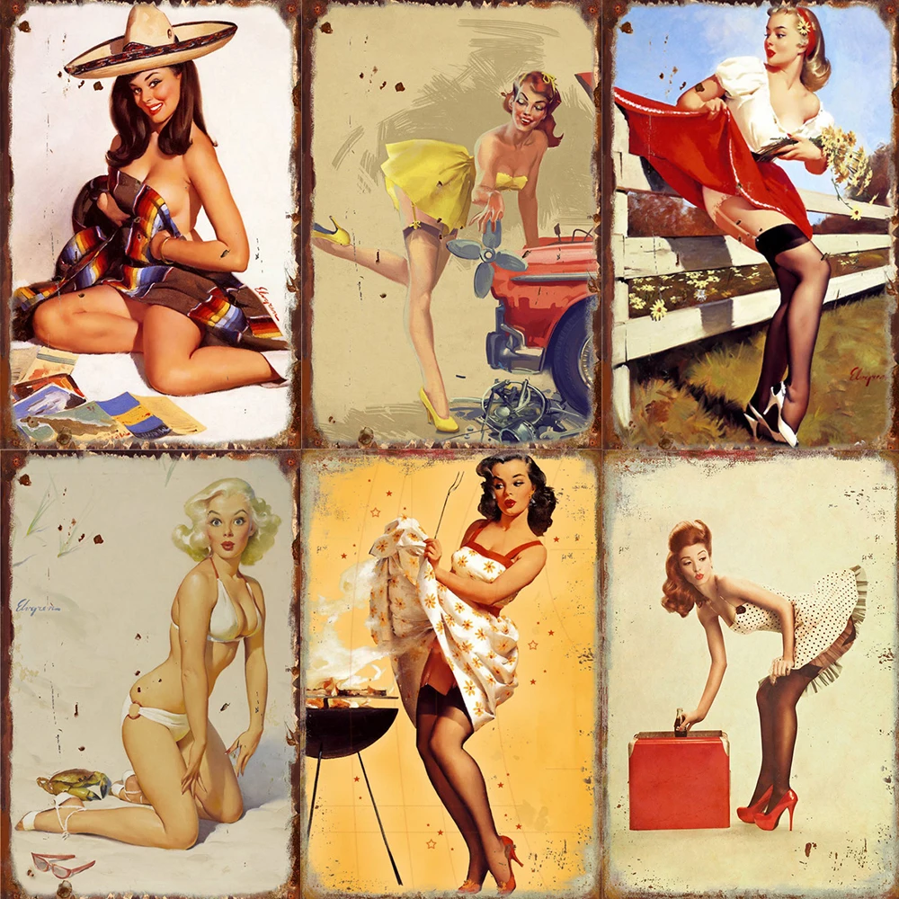 

Sexy Beauties Retro Plaques Poster Metal Sign Poster Vintage Tin Plate Painting Decor Bar Store Pub Wall Art Stickers