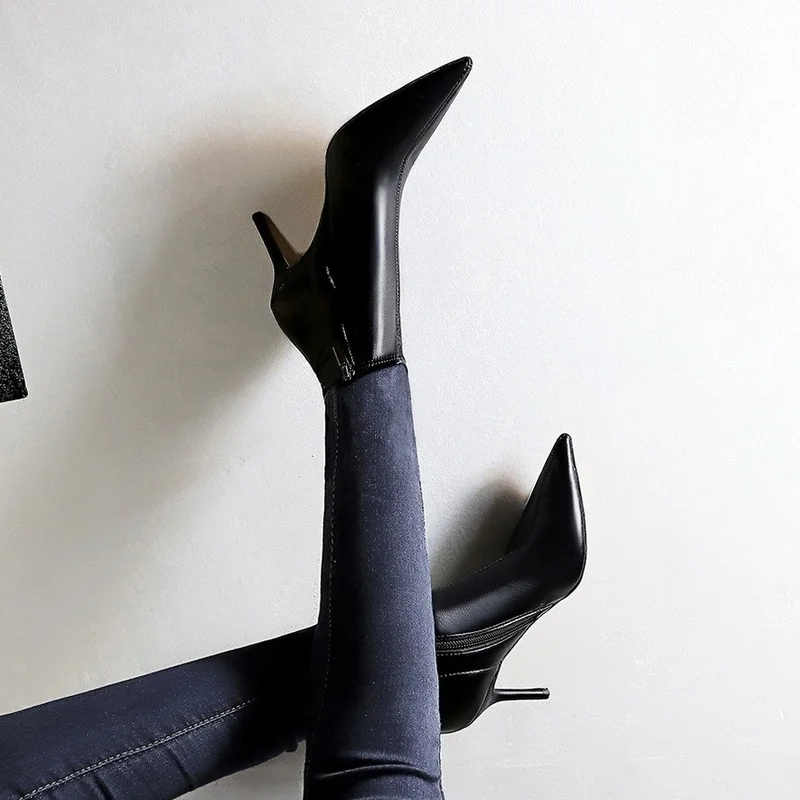 

European and American style fashion simple slender heel high heel pointed thin ankle boots and bare boots