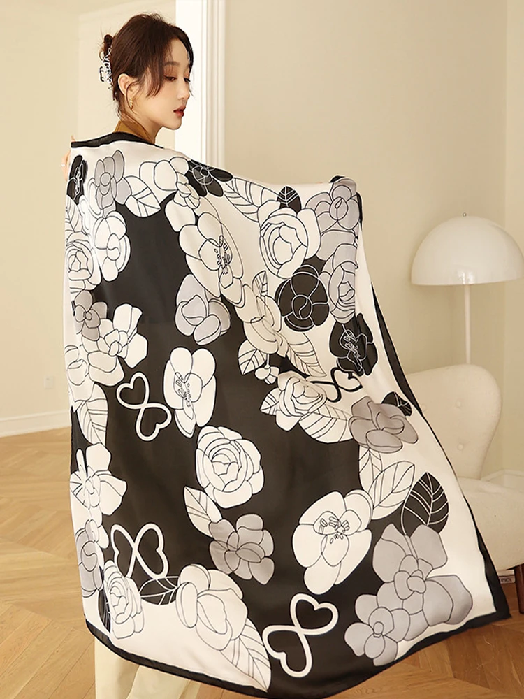 

2022 Imitation Silk Scarf Women's All-match Spring Summer Increase Long Thin Section Western Style Fashion Scarf Shawl Outside