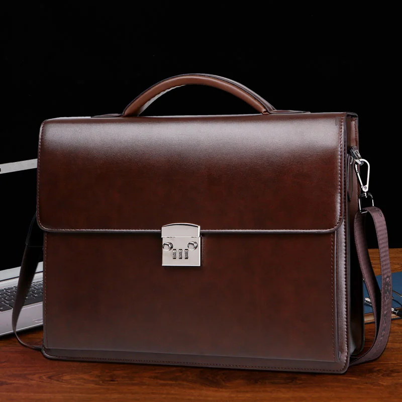 new Male Bring Password Lock Briefcase Diagonal Package genuine leather computer bag men messenger luxury handbags High-quality