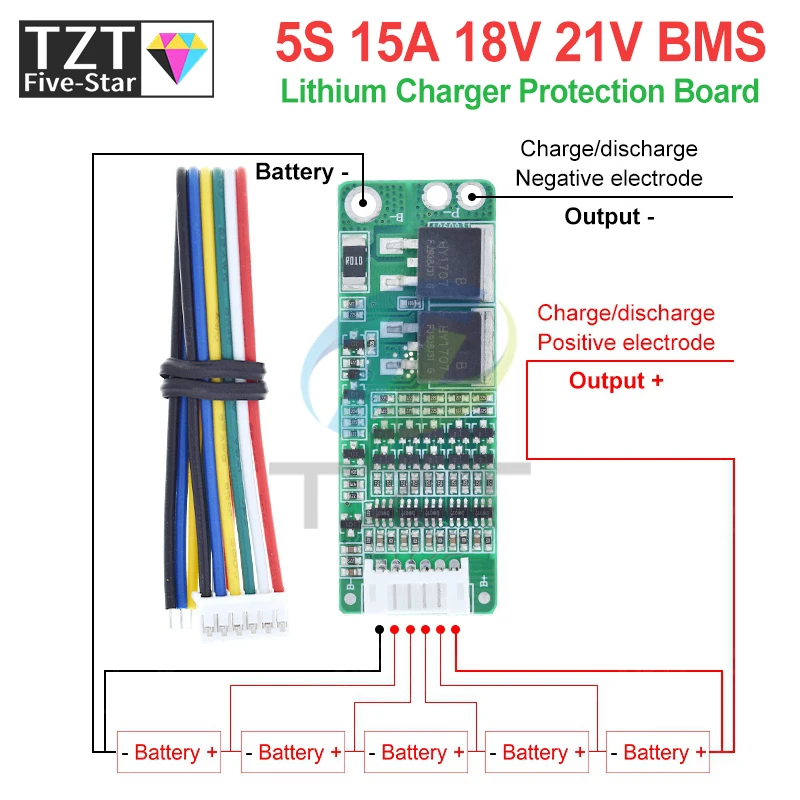 TZT 5S 15A Li-Ion литиевый аккумулятор BMS 18650 Защитная плата зарядного устройства 18В 21В