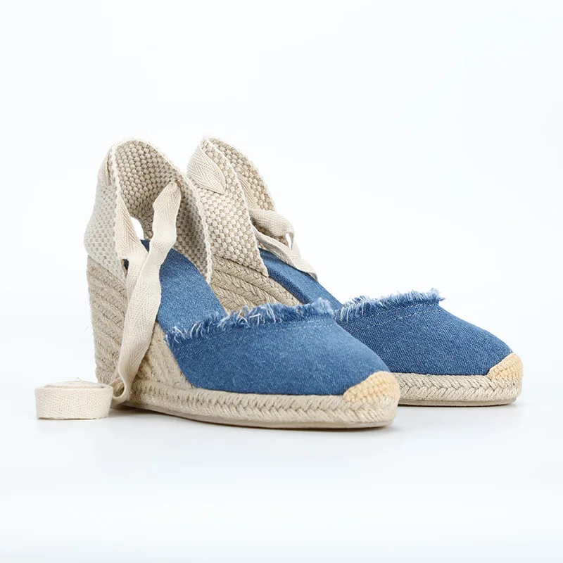 Espadrilles Wedges Women Shoes Breathable Linen Ankle Strap Sandals Comfort Casual Hemp Sandalia Mujer New High Heels Chassure