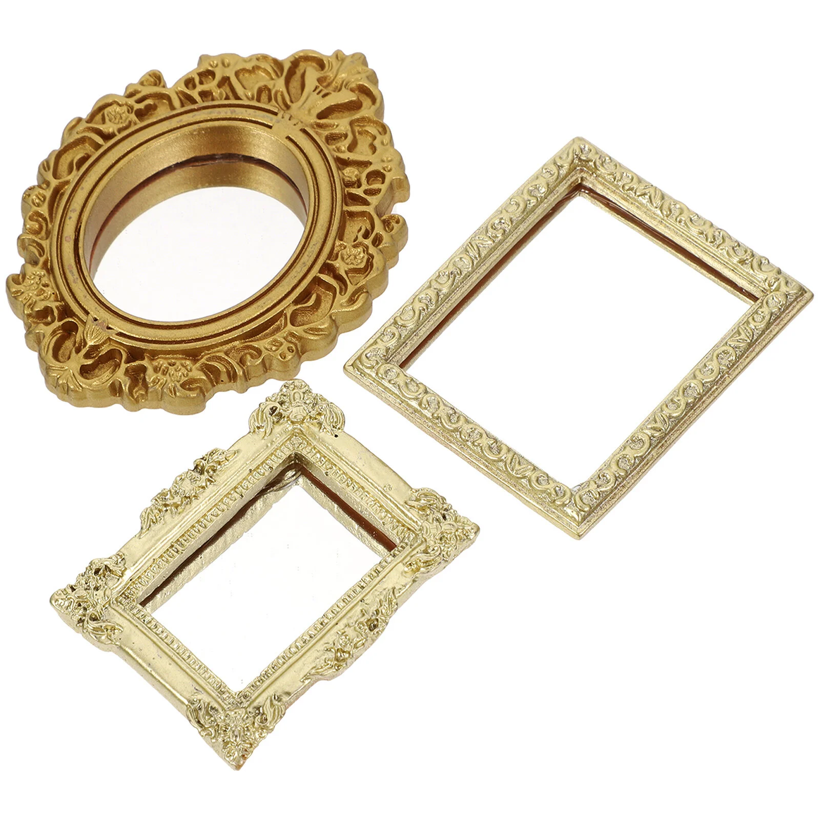 

3 Pcs Crafts Tiny Mirror Light House Decorations Home Picture Frame Mini Decors Plastic Decorative Miniature Classical Child