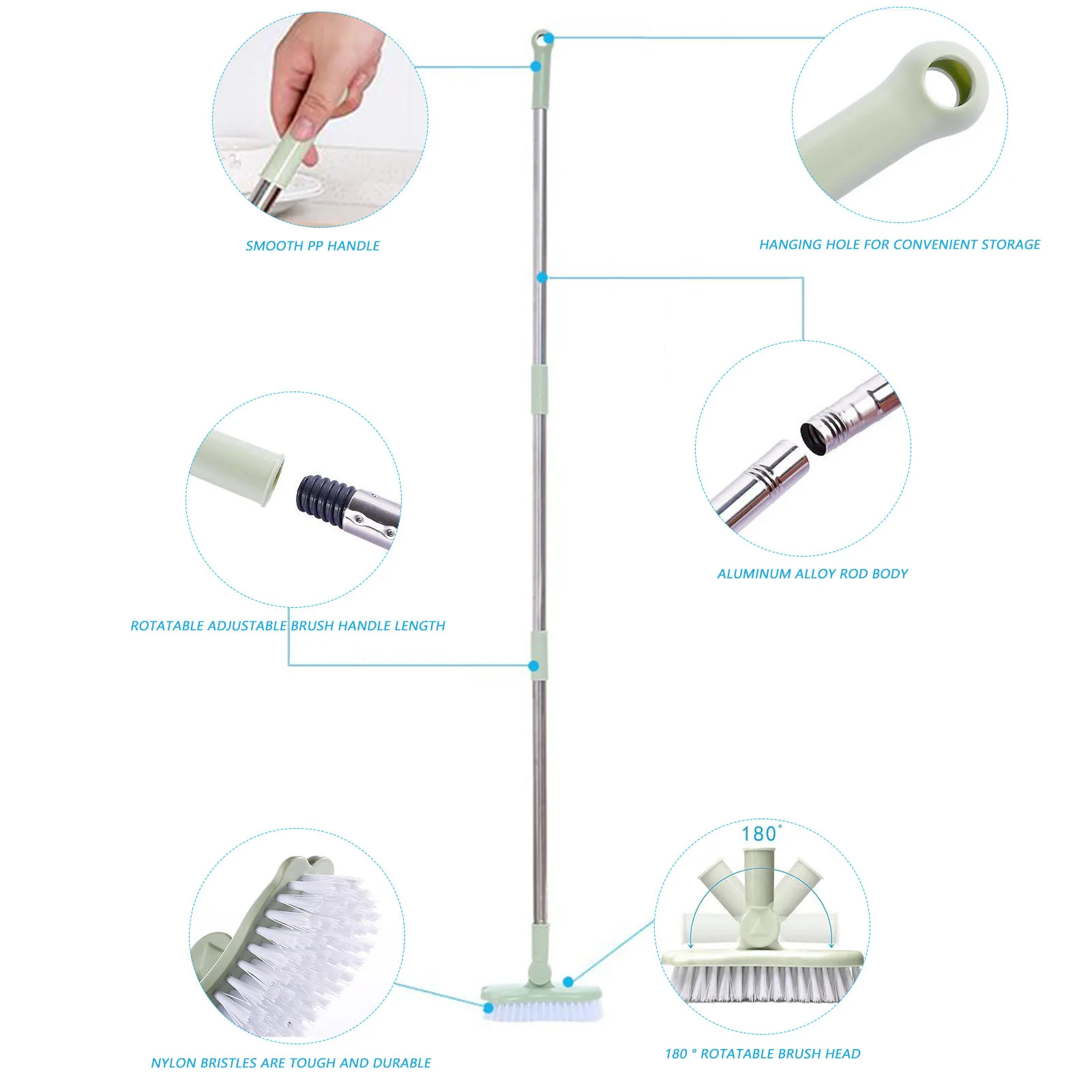 

Floor Scrubber Brush Retractable Rotating Brush for Cleaning Bathroom Tub Floor Hanging Stiff Bristles Detachable 2020ing