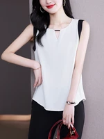 2022 summer women top sleeveless blouse women hollow out sexy blouse chiffon female clothing office lady basic solid womens tops