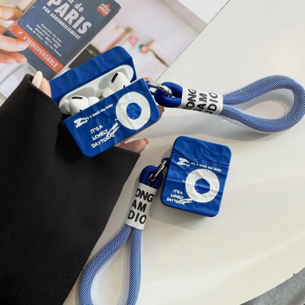 

Мягкий чехол Klein blue со складками и записью компакт-дисков для Apple Airpods pro, задняя крышка для Apple Airpods 3, 1, 2, чехол для наушников + ремешок на руку