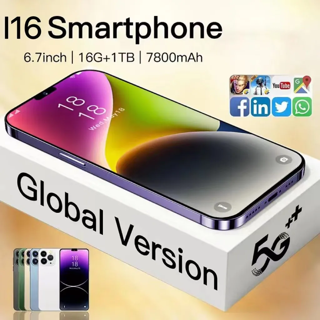 

Brand Original New I16 Pro Max 5G Cellphones Global Version Full Screen 4G Unlocked Smartphones 16GB+1TB Android 13 Mobile phone