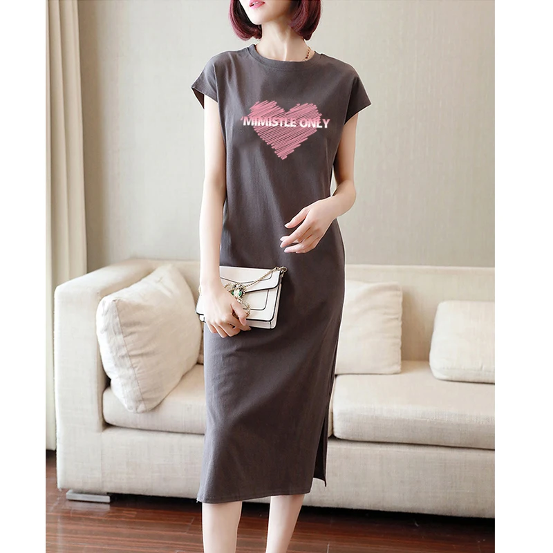 Хлопковая длинная футболка выше колена без рукавов юбка женское летнее новое