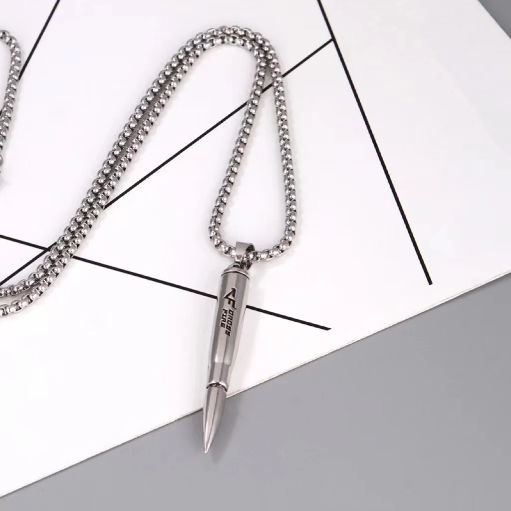 

Trendy men's hip hop accessories bullet pendant necklace Damascus pendant sweater chain bullet jewelry men chain or women chain