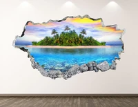 sea island wall decal ocean 3d smashed wall art sticker kids room decor vinyl home poster custom gift kd92