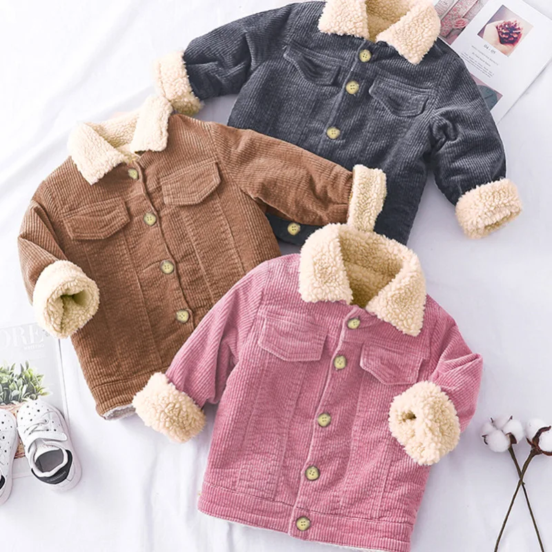 

Boys and Girls Jackets 2022 New Jackets Spring and Autumn Children's Corduroy Warm Thick Plush Tops Winter Clothes for Girls