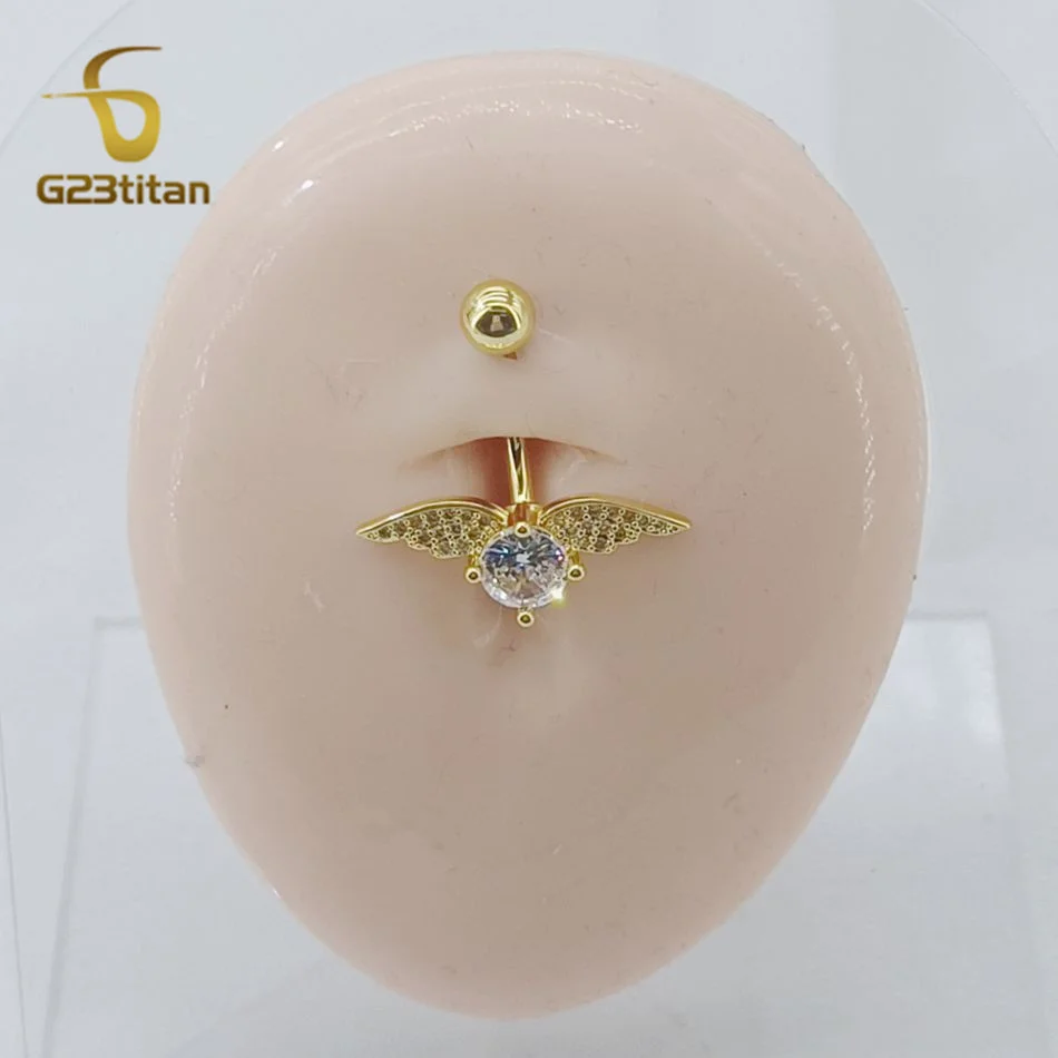 Серебристый золотой цвет круглые с крыльями кольца для пупка пирсинг из