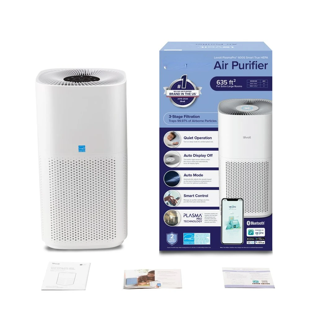

Purifier PlasmaPro 600S, for Extra-Large Rooms (1588 sq. ft), HEPA Air Cleaner with Laser , Energy , White, Black UI