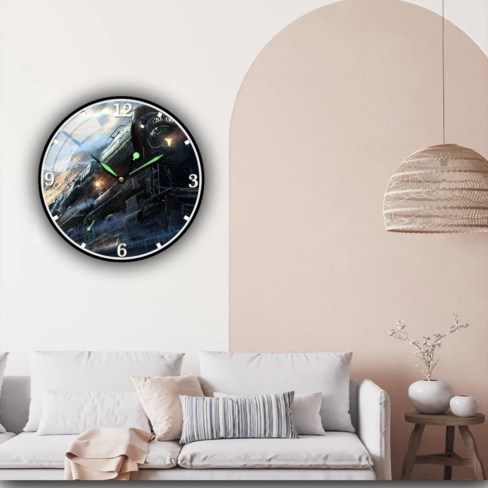 

Mountain Train Living Room Clock Wall Round Clocks Decor Home Bedroom Kitchen Decoration Wall Clocks