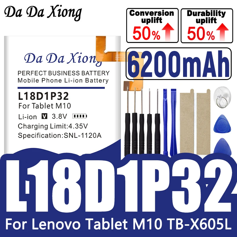 Фото Сменный аккумулятор L18D1P32 емкостью 6200 мАч для планшета Lenovo M10 TB-X605L TB-X605F TB-X605M TB-X505X x505L + инструменты №1