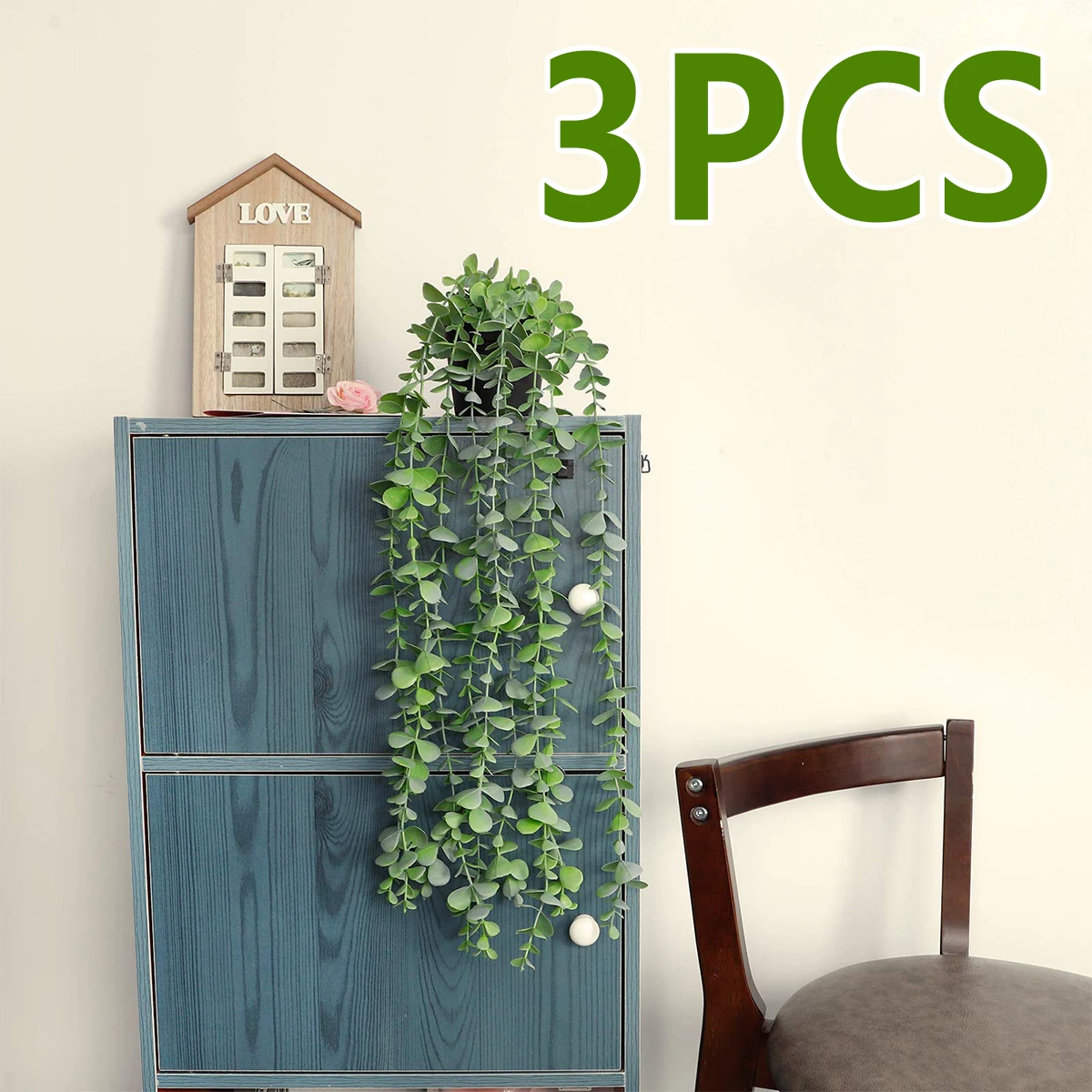 

3Pcs Fake Plants Décor Artificial Hanging Plants Reusable Faux Greenery Vine Plants in Pot Waterproof Realistic Faux Eucalyptus