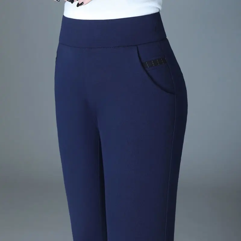 

Pants Lady Pockets Women Office Trousers Elegant Spring Waist Autumn Elastic Slim Casual Straight High Fashion Pencil Solid 2022