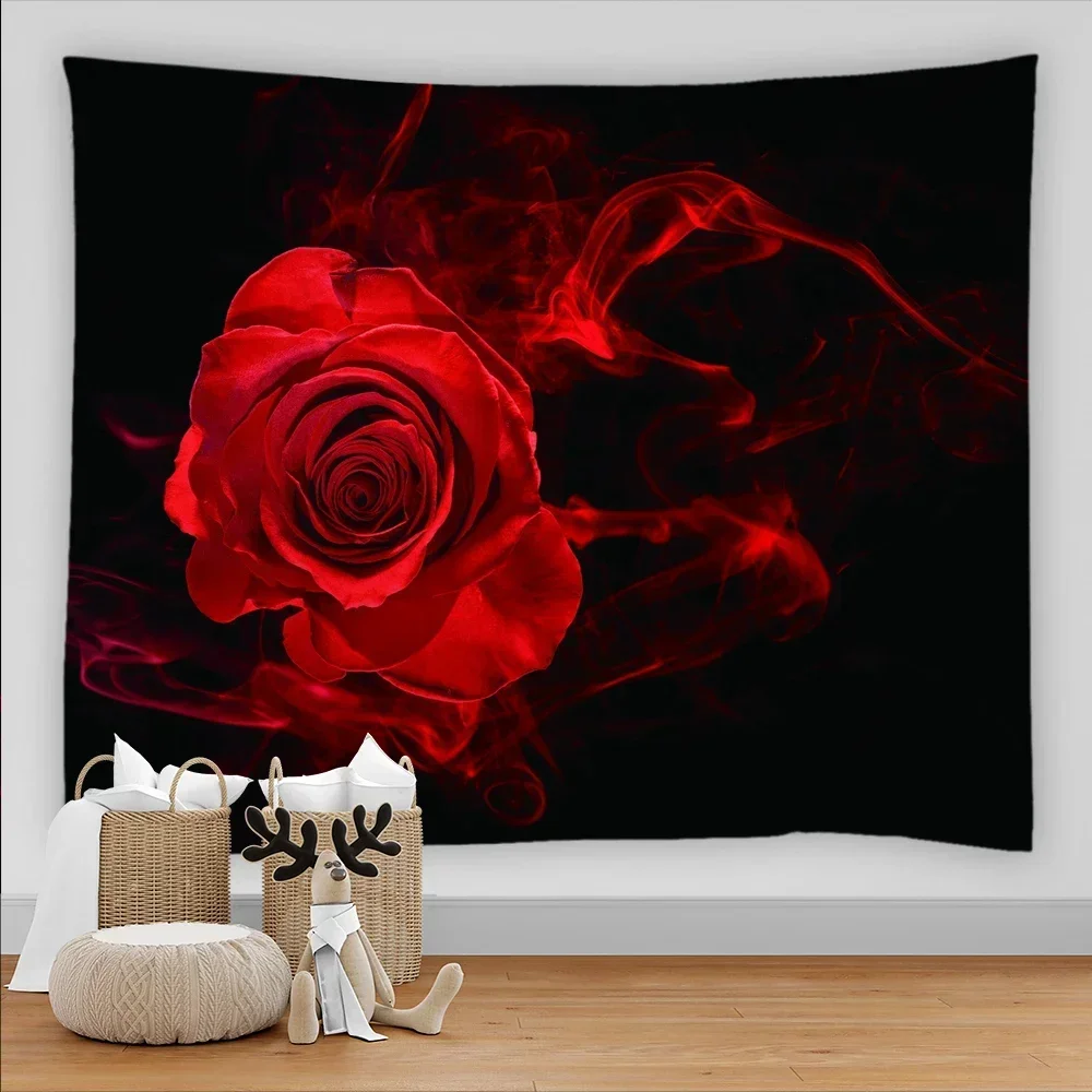 Romanticism Red Rose Tapestry 3D Flowers Wall Hanging Home Living Room Bedroom Decoration Kawaii Accessories Asthetic Tapiz