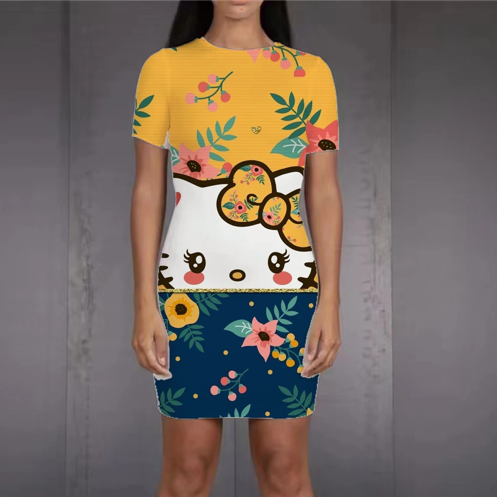 

Hello Kitty Skirt Casual Fit Sundress Plus Size Ladies Off Shoulder Mini Dress Summer Fashion Sexy Ladies Beach Party Dress