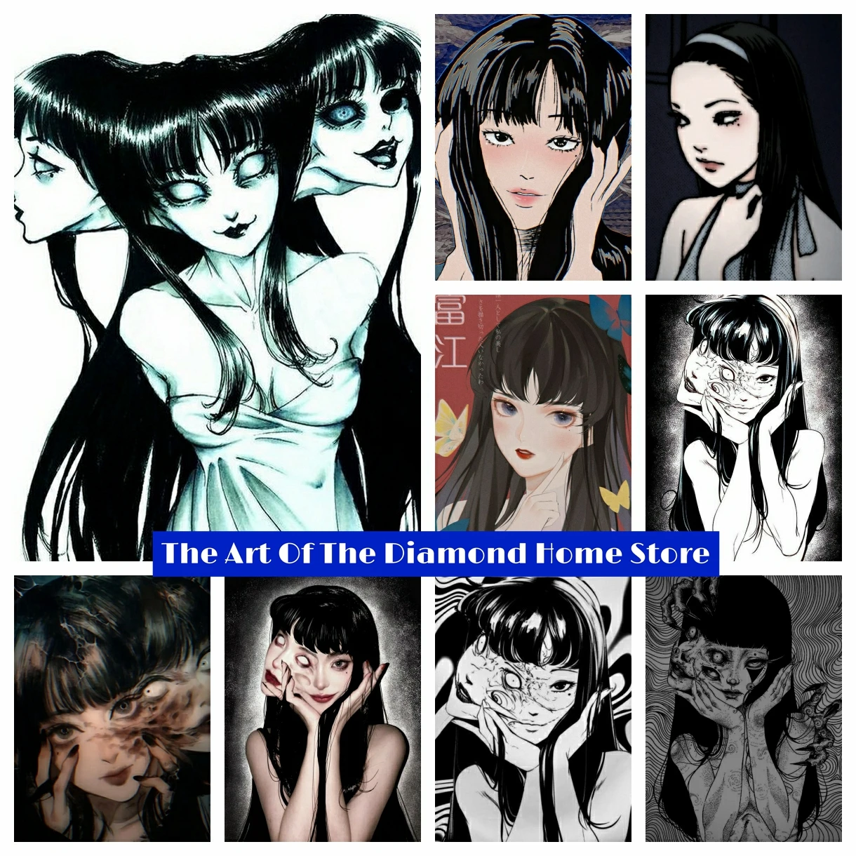 

DIY Tomie Junji Ito Anime Full Diamond Embroidery Painting Japanese Horror Cartoon Cross Stitch Picture Mosaic Craft Room Decor