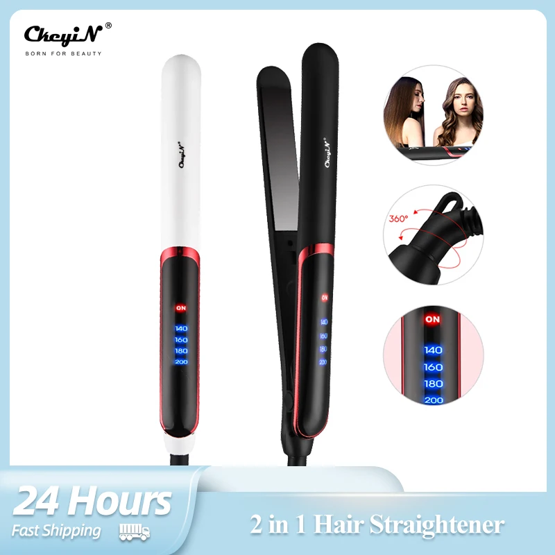 

Выпрямитель для волос CkeyiN 2 в 1, стандартный керамический утюжок для завивки волос с ЖК-дисплеем, плоские утюги для выпрямления, стайлер