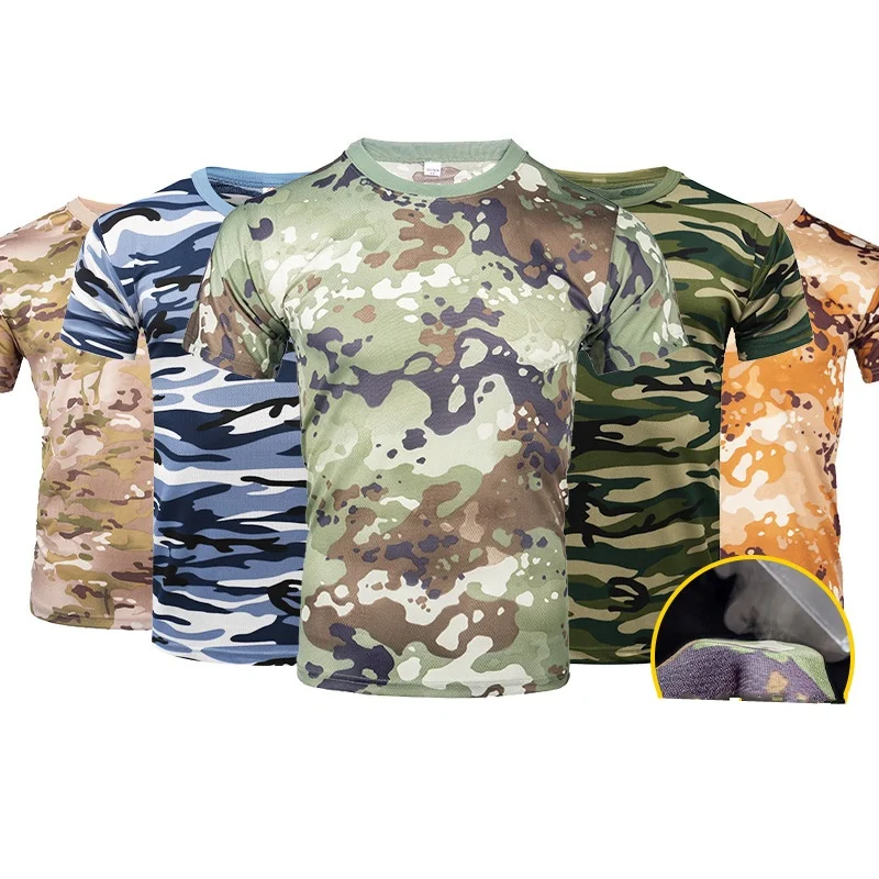 

Quick Dry Camo Tactical Shirt Men's Short Sleeve Military Army T-shirt Multicam Camouflage Outdoor Hiking Hunting Combat Shirts