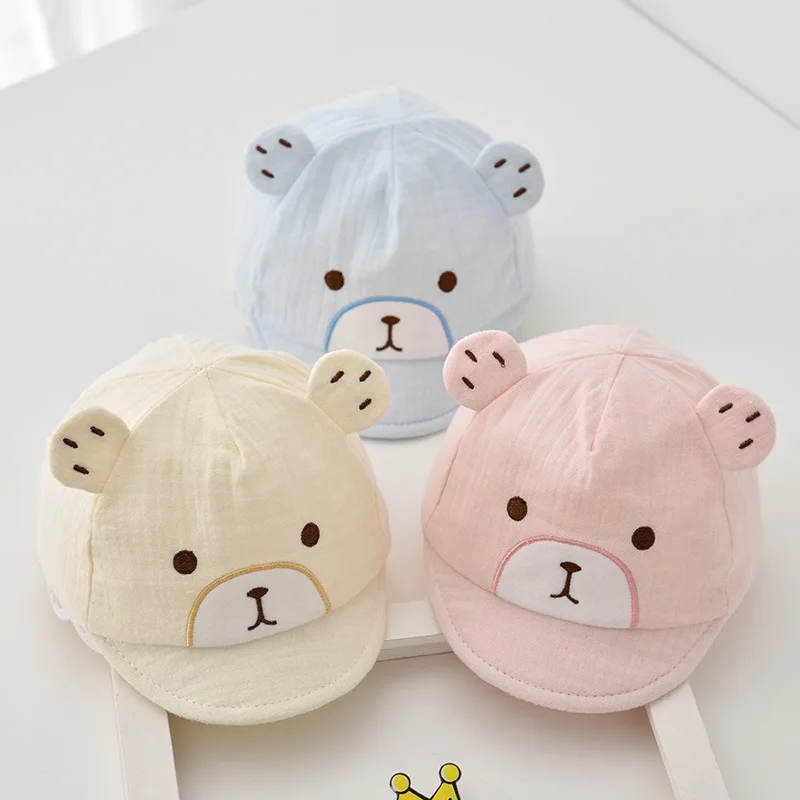 

Cute Newborn Baby Hat With Ear Cartoon Bear Baby Basketball Caps Soft Cotton Peaked Caps Summer Sun Protection Sun Hats 0-6M