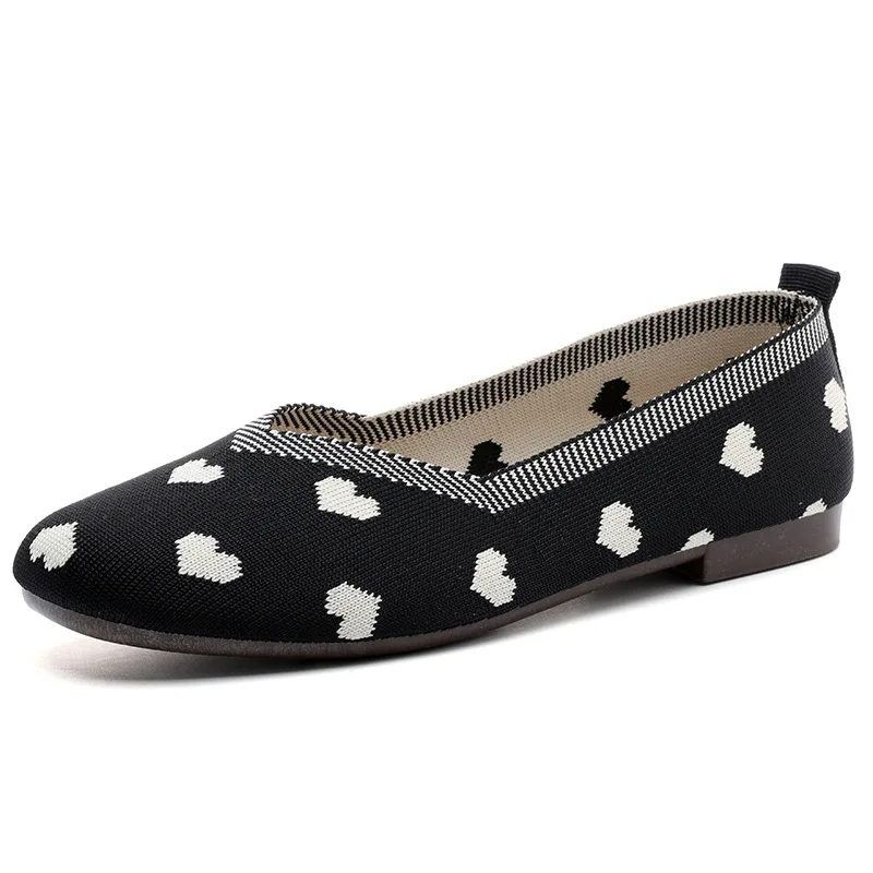 

Heart-Shaped Pattern Luxury Women Shoes Summer 2022 New Wave Point Knitted Flats Bottom Splicing Pregnant Girl Loafers