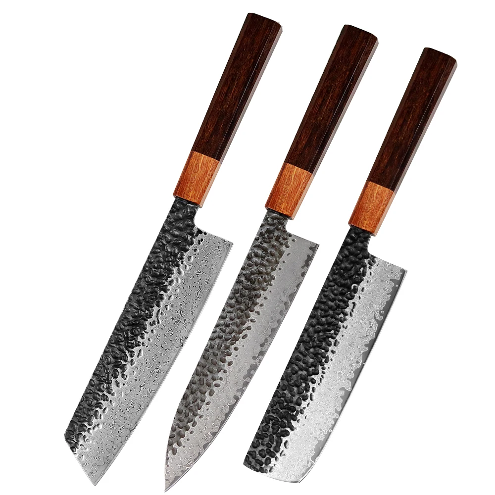 

Поварской нож ручной работы VG10 из дамасской кованой стали с деревянной ручкой, острый кухонный нож для фруктов и овощей, практичный мясной нож для повседневного использования