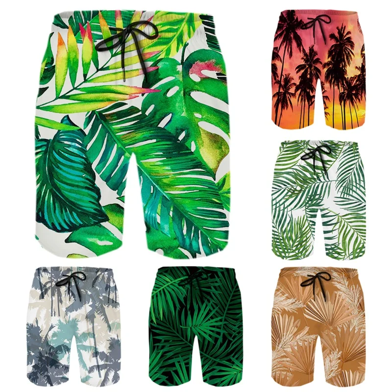 New Hawaiian Beach Shorts Tropical leaves 3D Printed Shorts Casual Cool Men's Beach Shorts Unisex Quick Dry Swim Shorts