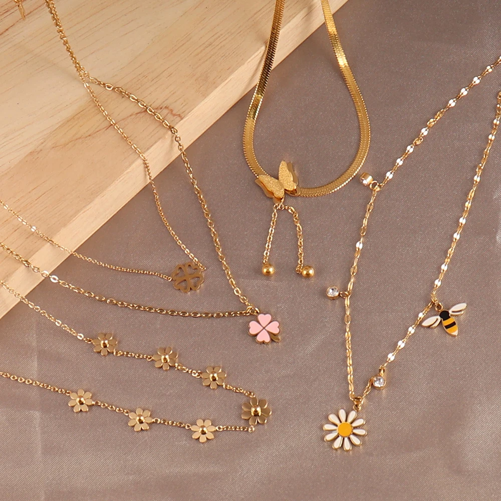 

Stainless Steel Necklace For Women Chain Choker Flower Necklace Bohemian Butterfly Pendant Necklace Women Jewelry Gift Wholesale