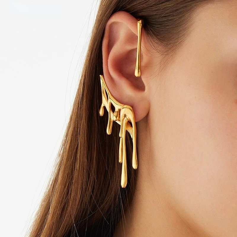 

Temperament 2022 Irregular Ear Bone Clip Earrings, New Gold Metal Lava, Female Non Perforated, Geometric Cartilage Earrings