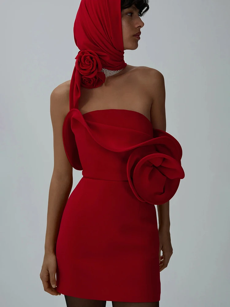 VJ.GOCHI Красное платье без бретелек