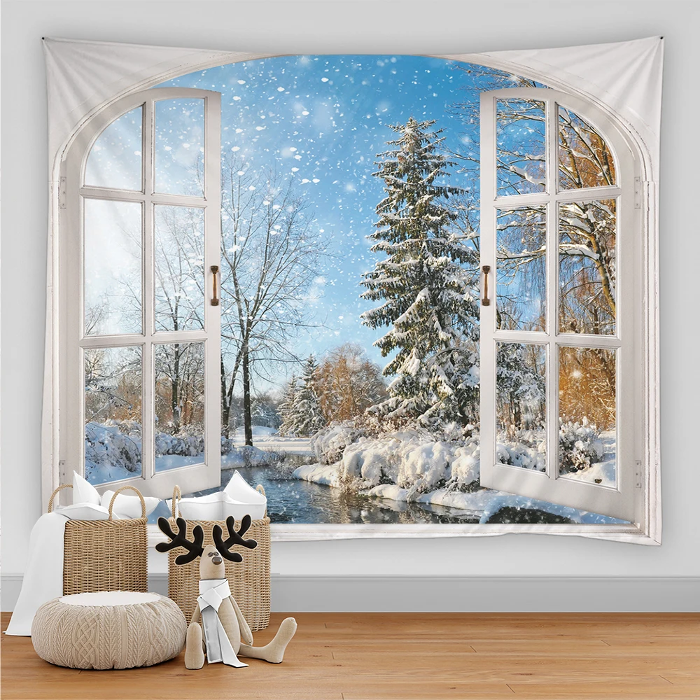 

Forest Tapestry Decor Snowy Trees Wooded Scenery Frosty Winter Park Winter Landscape Wall Hanging for Bedroom Living Room Dorm