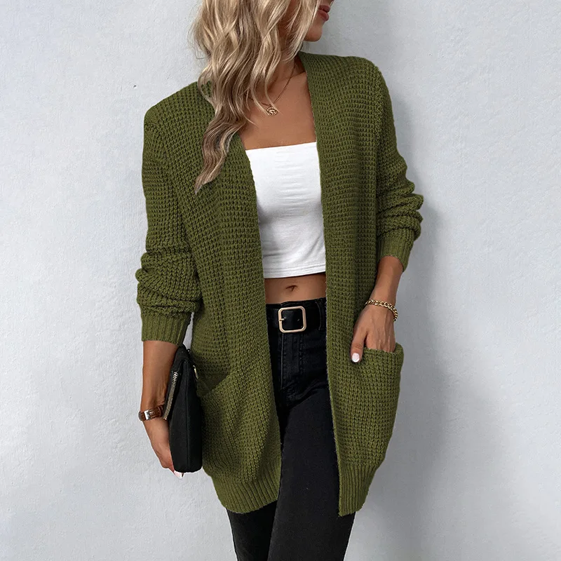 

Elegant Women's Knitwear Autumn/Winter Sweater Fashion Cardigan Coat 2023 Lady Solid Pocket Sweater Shawl
