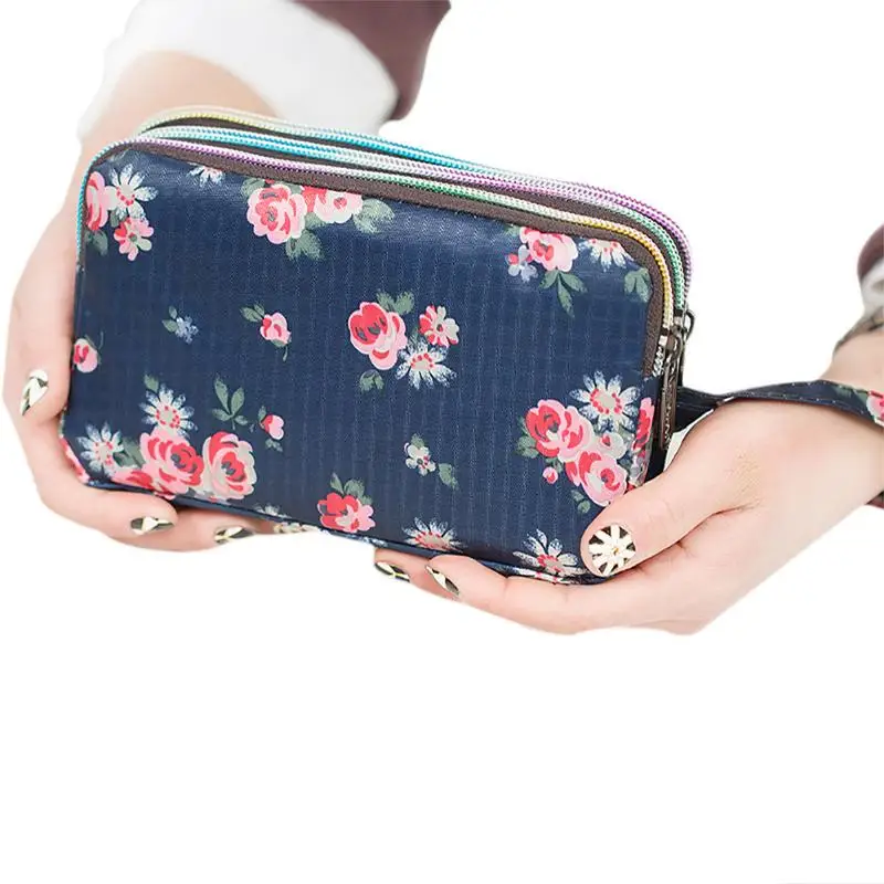 

Female Handbag Print Canvas Three-layer Long Wallet Women Larger Capacity Key Coin Purse Portable Waterproof Bag кошелек женский