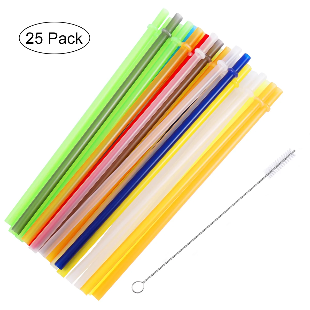 

OUNONA 25Pcs 23CM Straws with Rings Color Drinking Straws with Cleaning Brush Straws for Home