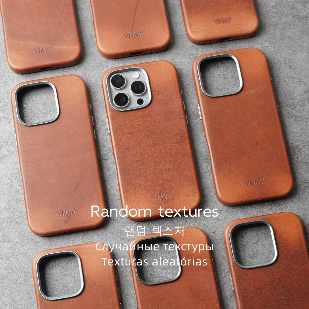 Фото Чехол YMW Horween Dublin из натуральной кожи для iPhone 15, 16 Pro Max, роскошный деловой чехол для телефона из воловьей кожи растительного дубления №3