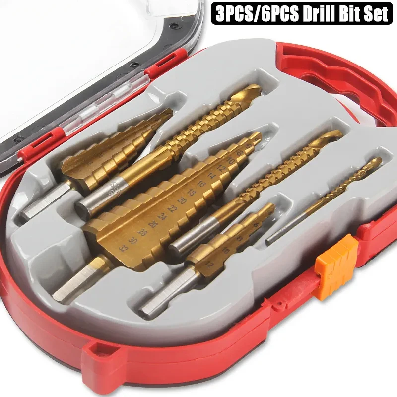 

Step Drill Bit Set HSS Steel Titanium 4-12/20/32mm Hard Metal Cone Stepped Bits Woodworking Tools Twist Serrated Saw Drill Kit