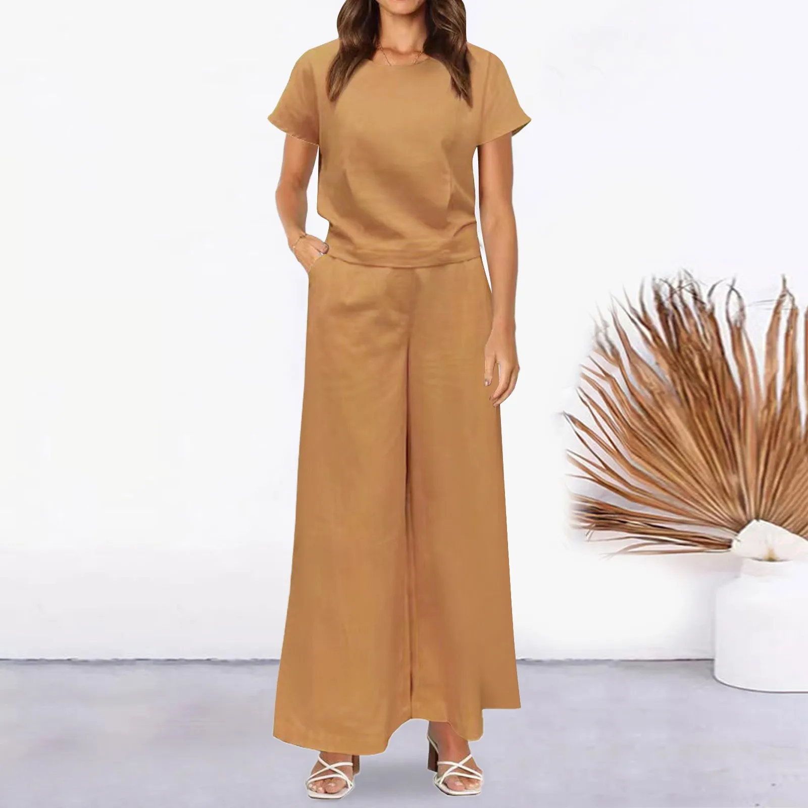 Женский летний топ без рукавов с круглым вырезом короткий на пуговицах брюки