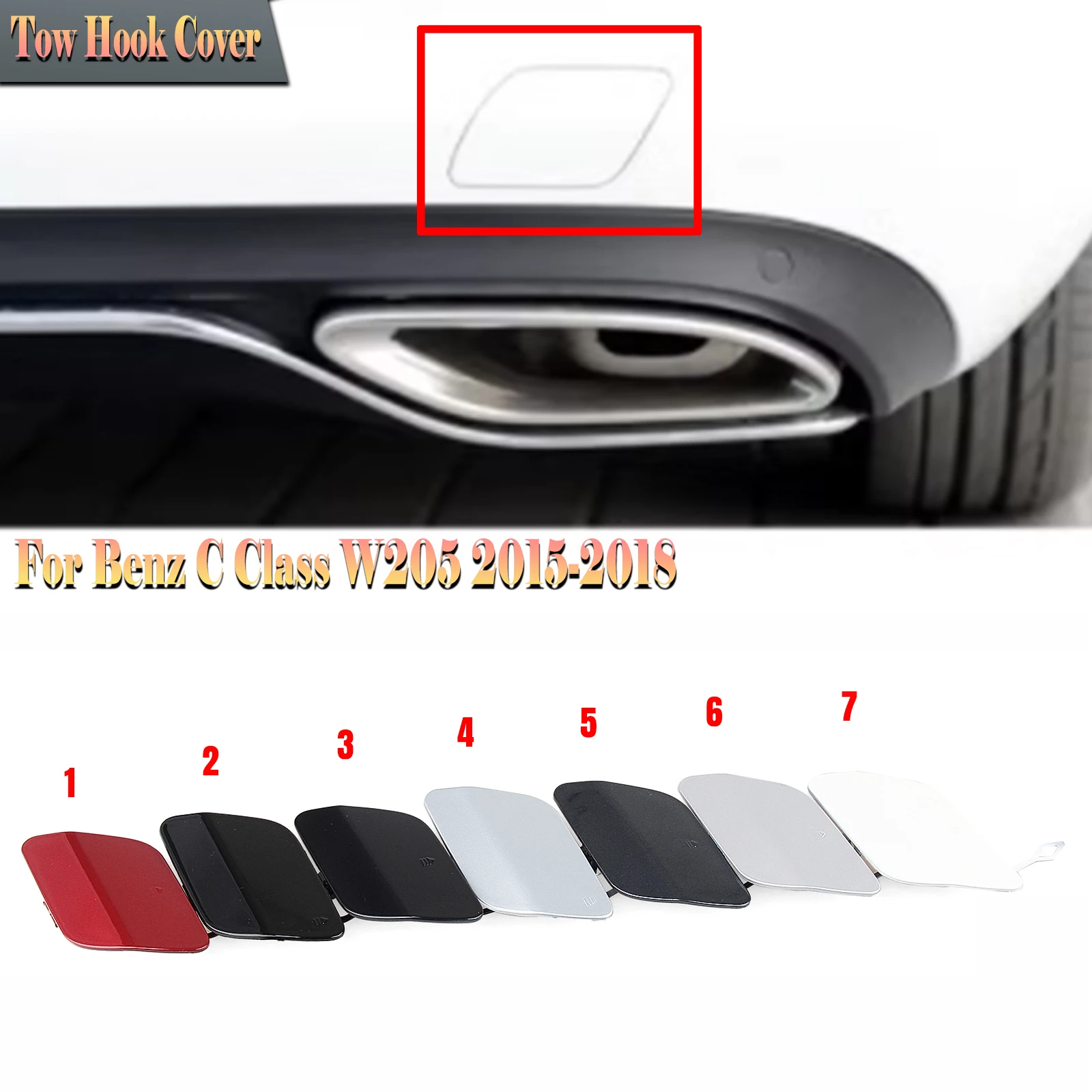 

For Mercedes Benz C Class W205 Sedan Version 2015-2018 C200 C300 C320 C350e Car Rear Bumper Tow Hook Eye Hole Cover Trailer Cap