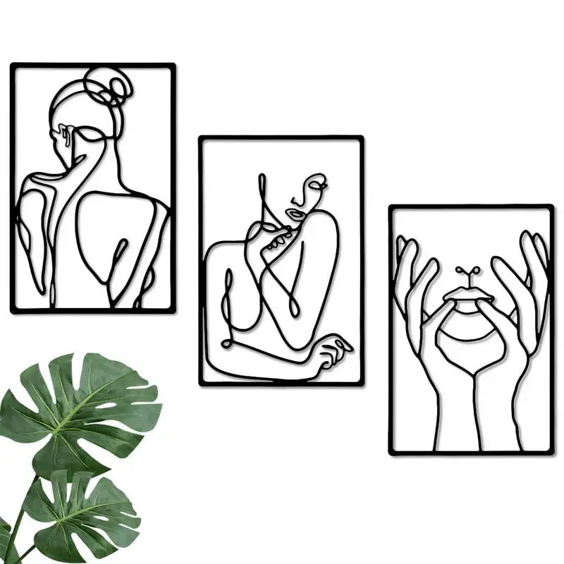 

Женский боди-лайн искусство 3 штуки металлический минималистичный абстрактный женский настенный искусство женское тело лицо большой метал...