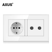 axus luxury utp cat6 european standard wall socket with tv and telephone white tempered glass gomputer internet rj45 14686mm