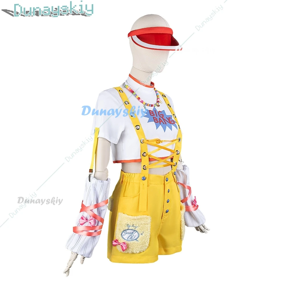 Игра Gakuen The Idolm@Ster Kotone Fujita костюм для косплея желтые комбинезоны футболка шляпа