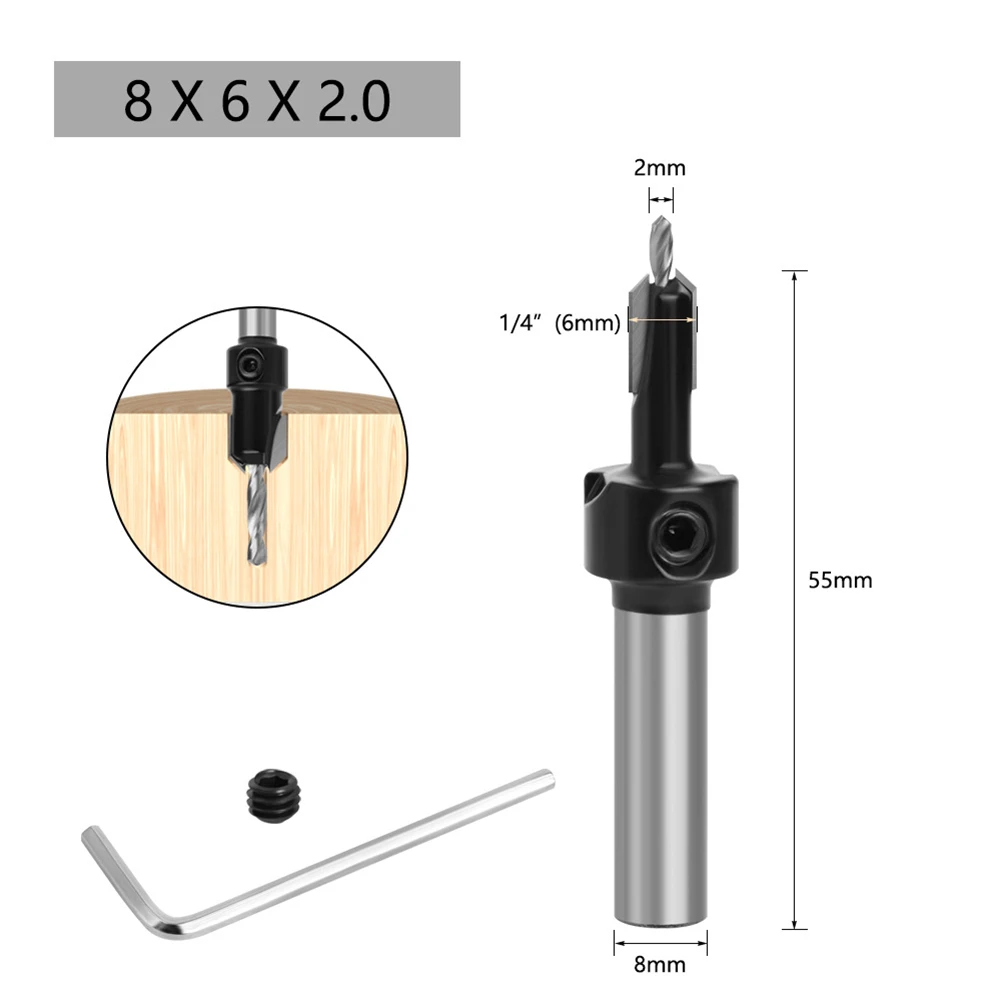 

Hard Alloy Drill Bit Countersink 8mm Shank Countersink Router Bit Fast Drilling HSS Woodworking Milling Cutter