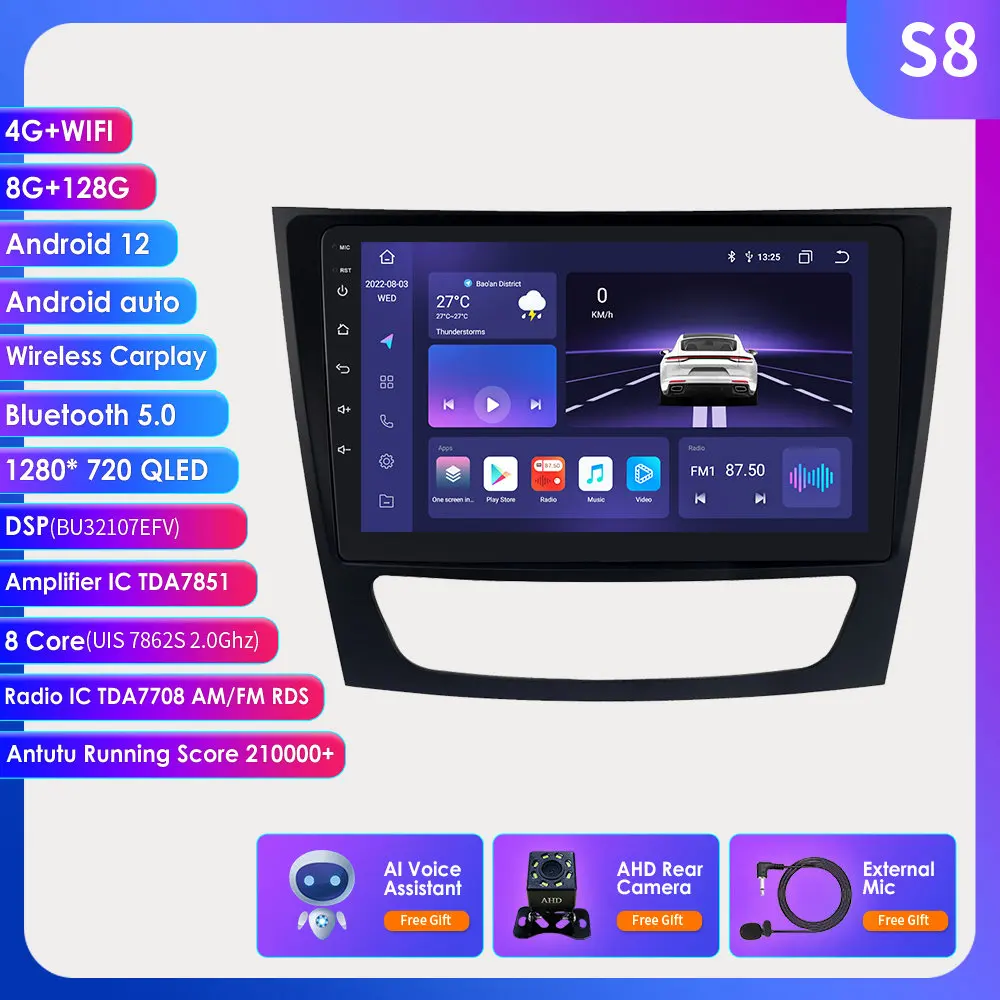 Android 12 Car Radio Multimedia Player For Mercedes benz W211 W219 W463 W209 2002-2009 Car GPS Navi Stereo Autoradio 9"Carplay
