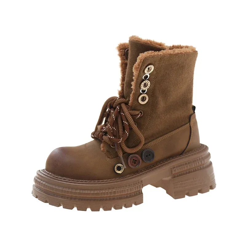 Женские зимние ботильоны на плоской подошве и платформе короткая плюшевая