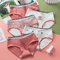 5pcsset 2022 new childrens underwear cute print bear girls cotton panties comfortable breathable mid waist briefs